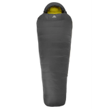 Hood detail on Mountain Equipment Helium GT 800 Sleeping Bag in Anvil Grey showing five-baffle anatomically shaped construction