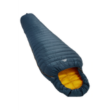 Mountain Equipment Helium Solo Sleeping Bag in Majolica Blue - front view showing recycled Helium 20D outer and Alpine 2.0 fit