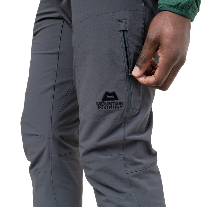 Ankle zip with internal gusset detail on Mountain Equipment Ibex Mountain Men's Pant in Anvil Grey