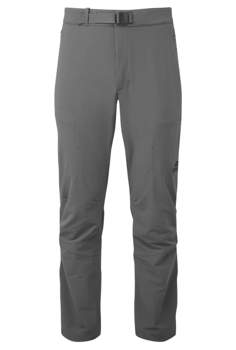 Mountain Equipment Ibex Mountain Men's Pant in Anvil Grey - front view showing integrated belt and zip pockets