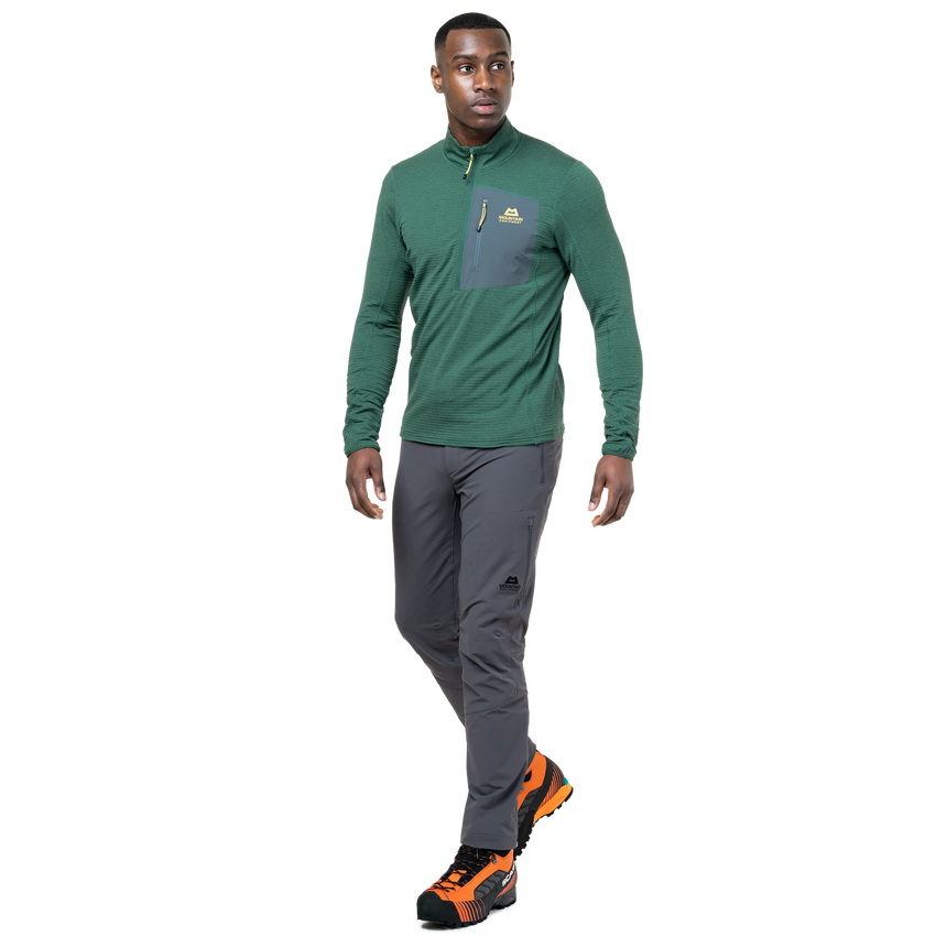 usseted crotch detail on Mountain Equipment Ibex Mountain Men's Pant in Anvil Grey for unrestrictive fit