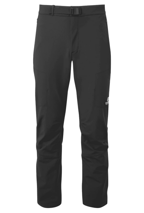 Mountain Equipment Ibex Mountain Men's Pant in Black - front view showing integrated belt and zip pockets