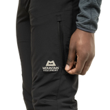 Close-up of integrated belt and microfleece-lined waistband on Mountain Equipment Ibex Mountain Men's Pant in Black