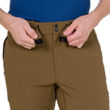 Zipped hand pocket detail on Mountain Equipment Ibex Mountain Men's Pant in Desert Palm