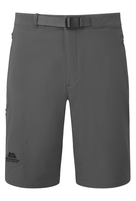 Mountain Equipment Ibex Mountain Men's Short in Anvil Grey - front view showing integrated belt and zip pockets