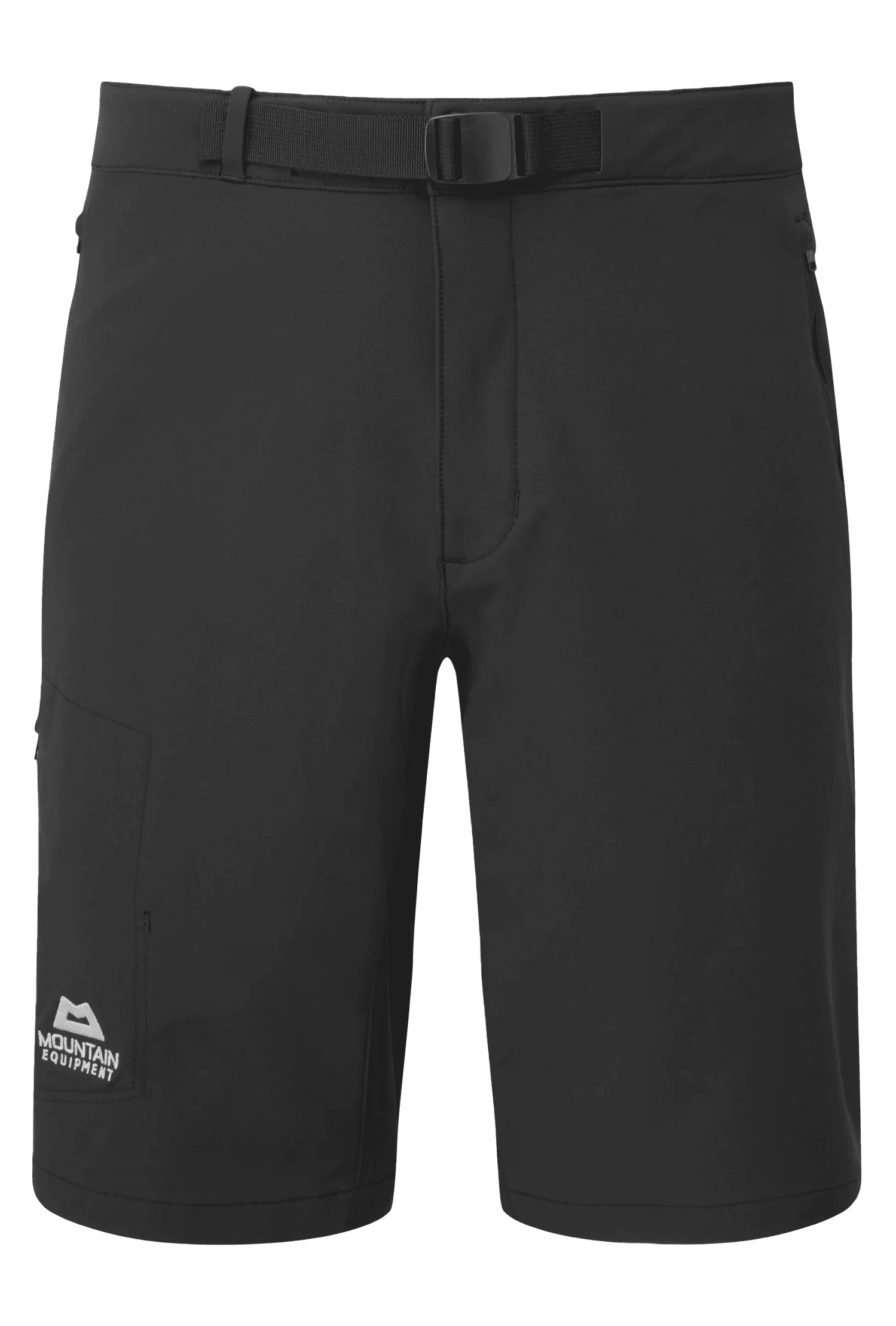 Mountain Equipment Ibex Mountain Men's Short in Black - front view showing integrated belt and zip pockets