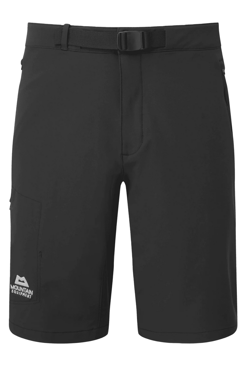 Mountain Equipment Ibex Mountain Men's Short in Black - front view showing integrated belt and zip pockets