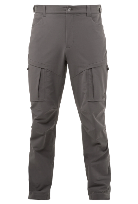 Mountain Equipment Ibex Pro Men's Pant in Anvil Grey - front view showing adjustable waistband and multiple zip pockets