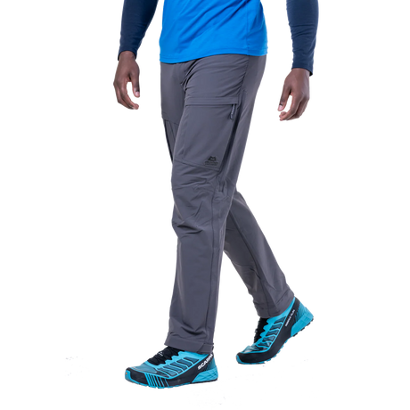 Mountain Equipment Ibex Pro Men's Pant in Anvil Grey - left side view showing thigh pocket and vent