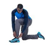 Adjustable waistband with metal button closure on Mountain Equipment Ibex Pro Men's Pant in Anvil Grey