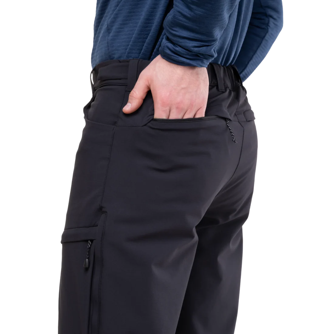 Adjustable hem with silicone grippers and integrated lace hook on Mountain Equipment Ibex Pro Men's Pant in Black