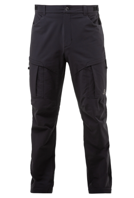 Mountain Equipment Ibex Pro Men's Pant in Black - front view showing adjustable waistband and multiple zip pockets