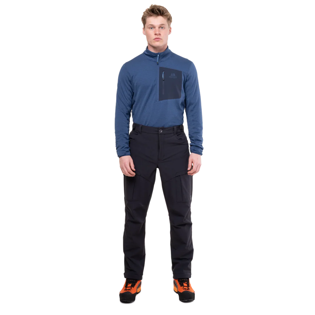 Mountain Equipment Ibex Pro Men's Pant in Black - right side view showing Mountain Fit