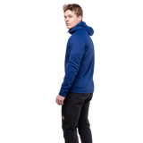 263 g/m² stretch Powerfleece brushed back fabric detail on Mountain Equipment Jorasses Hooded Men's Jacket in Admiral Blue