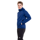 Zipped hand warmer pocket detail on Mountain Equipment Jorasses Hooded Men's Jacket in Admiral Blue