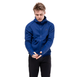 Mountain Equipment Jorasses Hooded Men's Jacket in Admiral Blue - side view showing regular fit and YKK centre front zip