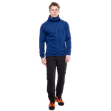 Mountain Equipment Jorasses Hooded Men's Jacket in Admiral Blue - three quarter view showing regular fit and Powerfleece fabric