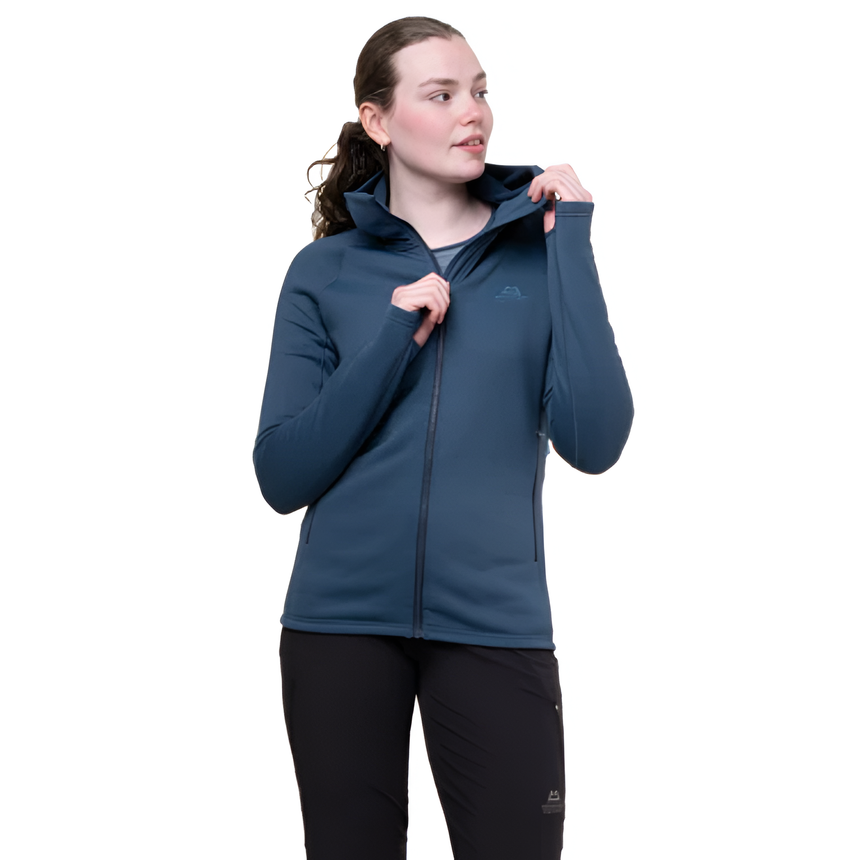 Mountain Equipment Jorasses Hooded Women's Jacket in Cosmos - back view showing self-fabric hood and overlocked construction