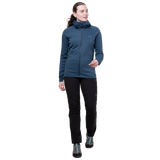 Mountain Equipment Jorasses Hooded Women's Jacket in Cosmos - side view showing regular fit and YKK centre front zip