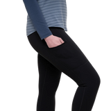 Wide stretch waistband with drawcord adjustment detail on Mountain Equipment Jorasses Lite Women's Tight in Black