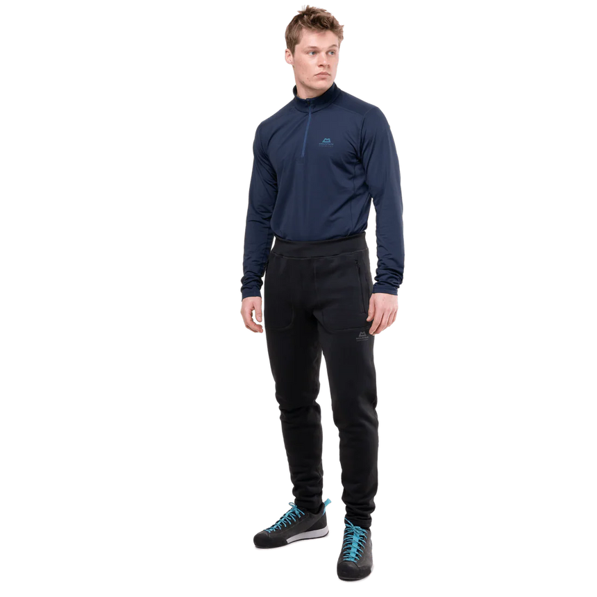 Wide stretch waistband with drawcord adjustment detail on Mountain Equipment Jorasses Men's Pant in Black