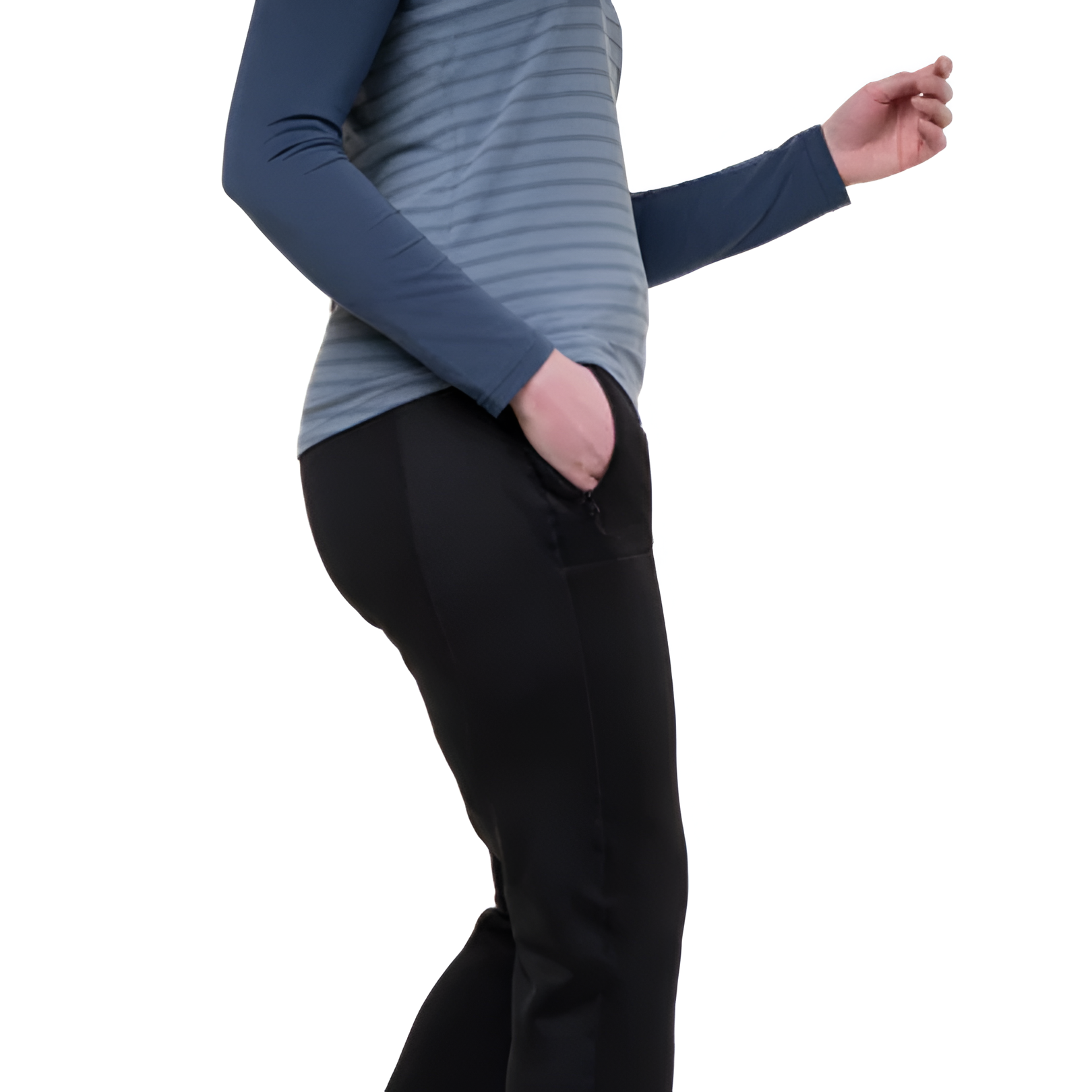 Mountain Equipment Jorasses Women's Pant in Black - lifestyle view showing versatile fleece pant for mountain days and basecamp