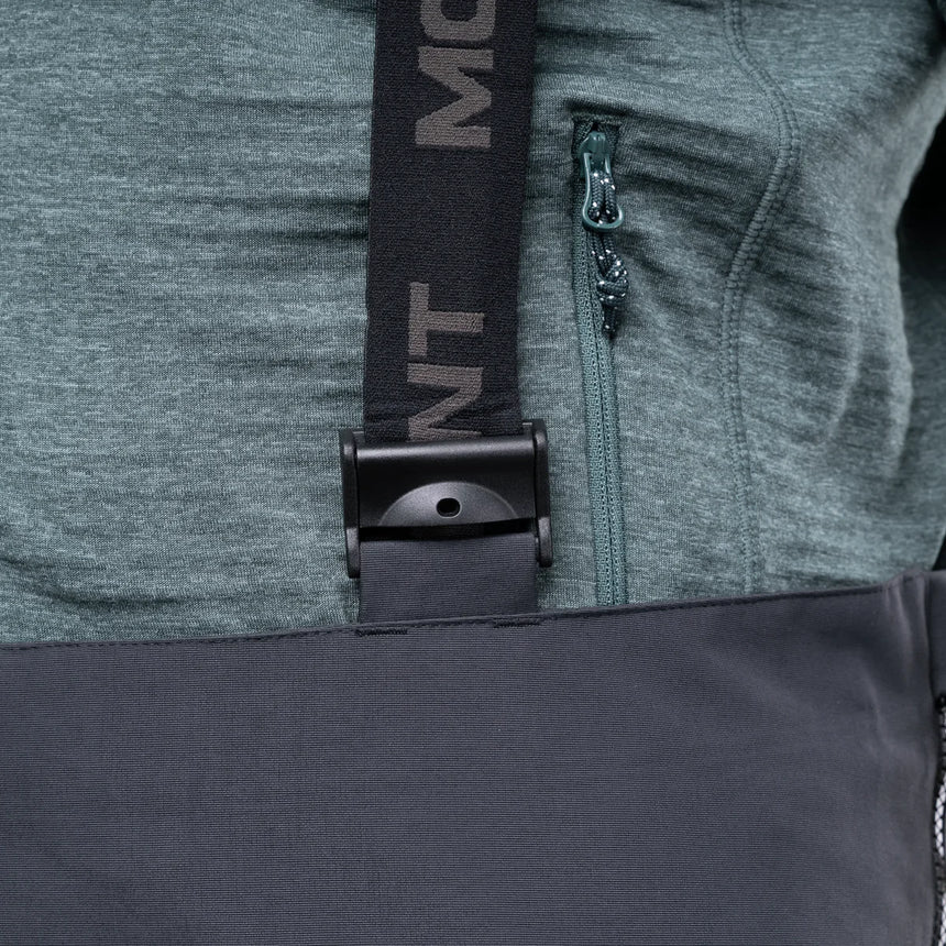 Two-way YKK moulded front zip with storm flap on Mountain Equipment Karakoram Mountain Men's Pant in Black