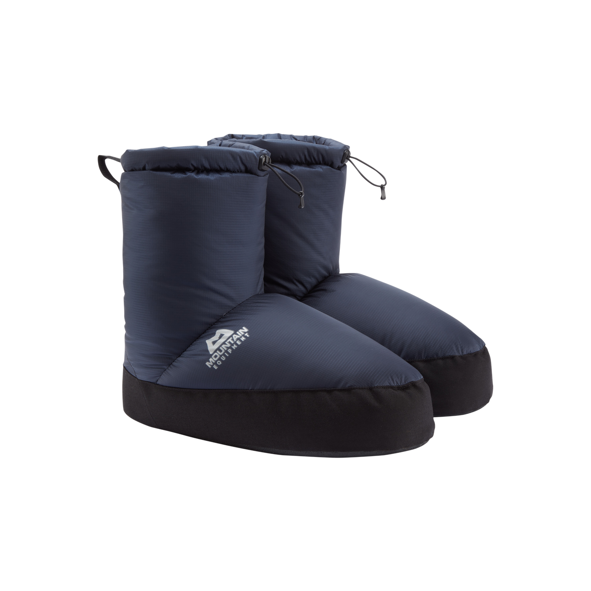 Mountain Equipment Lightline Bootie in Cosmos - showing Drilite Loft 30D outer, slip-resistant PU sole and rear webbing pull tab