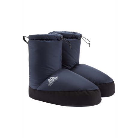 Mountain Equipment Lightline Bootie in Cosmos - showing Drilite Loft 30D outer, slip-resistant PU sole and rear webbing pull tab