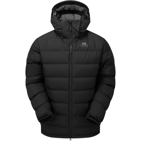 Mountain Equipment Lightline Eco Men's Jacket in Black - front view showing Drilite Loft 50D outer and zip-off Mountain Insulated Hood