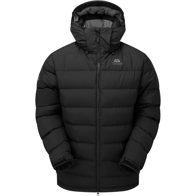 Mountain Equipment Lightline Eco Men's Jacket in Black - front view showing Drilite Loft 50D outer and zip-off Mountain Insulated Hood