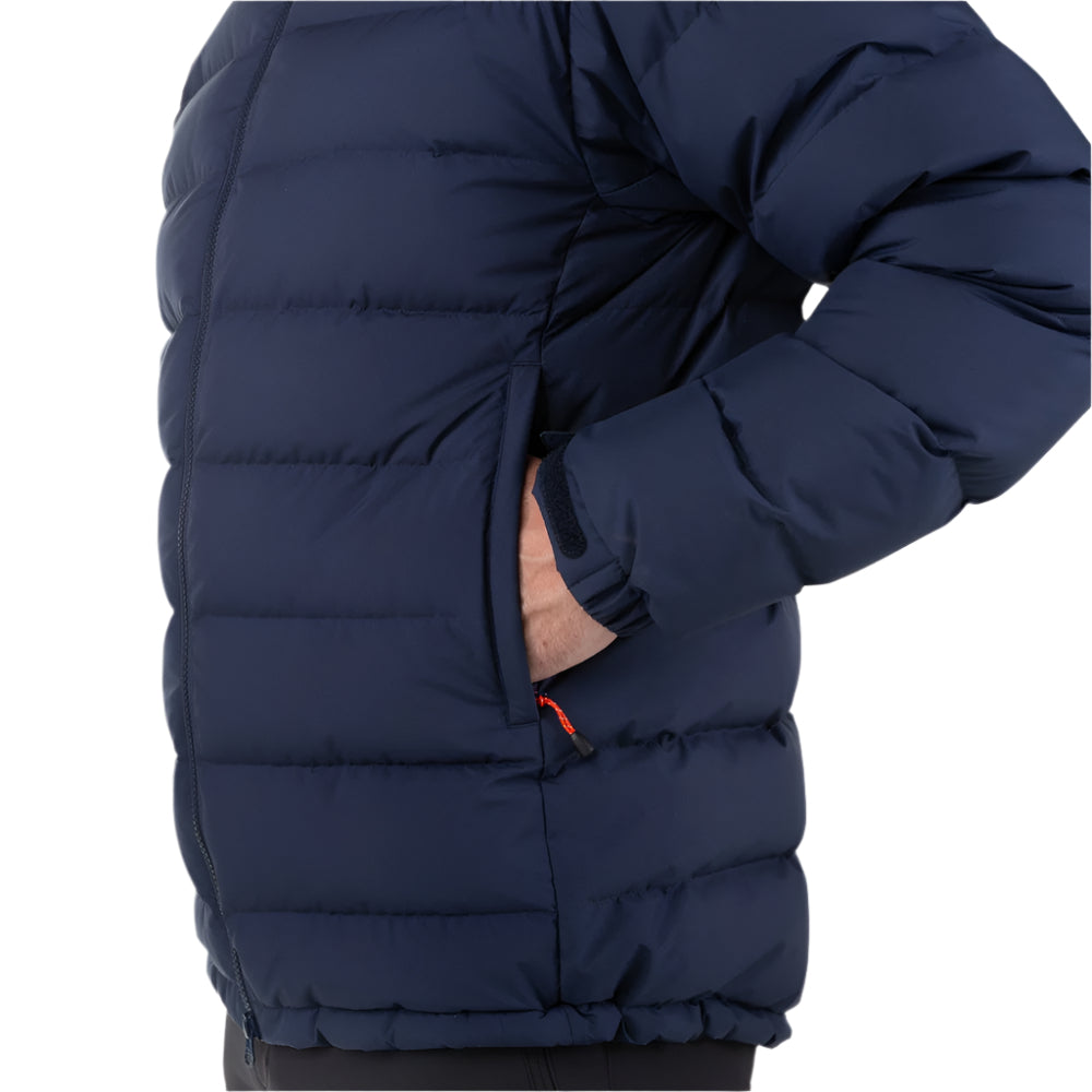 Zip-off Mountain Insulated Hood detail on Mountain Equipment Lightline Eco Men's Jacket in Cosmos
