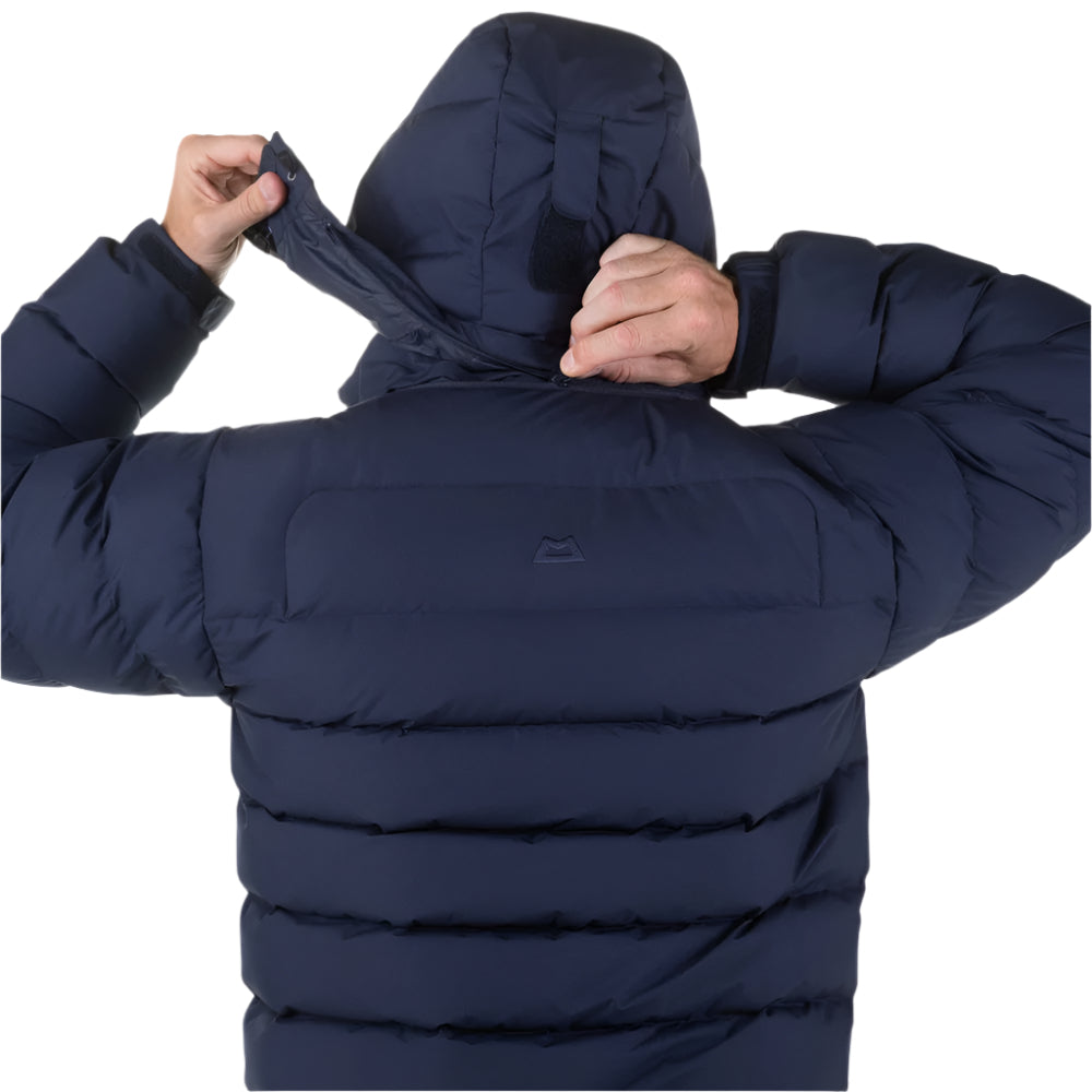 Zipped hand warmer pocket detail on Mountain Equipment Lightline Eco Men's Jacket in Cosmos