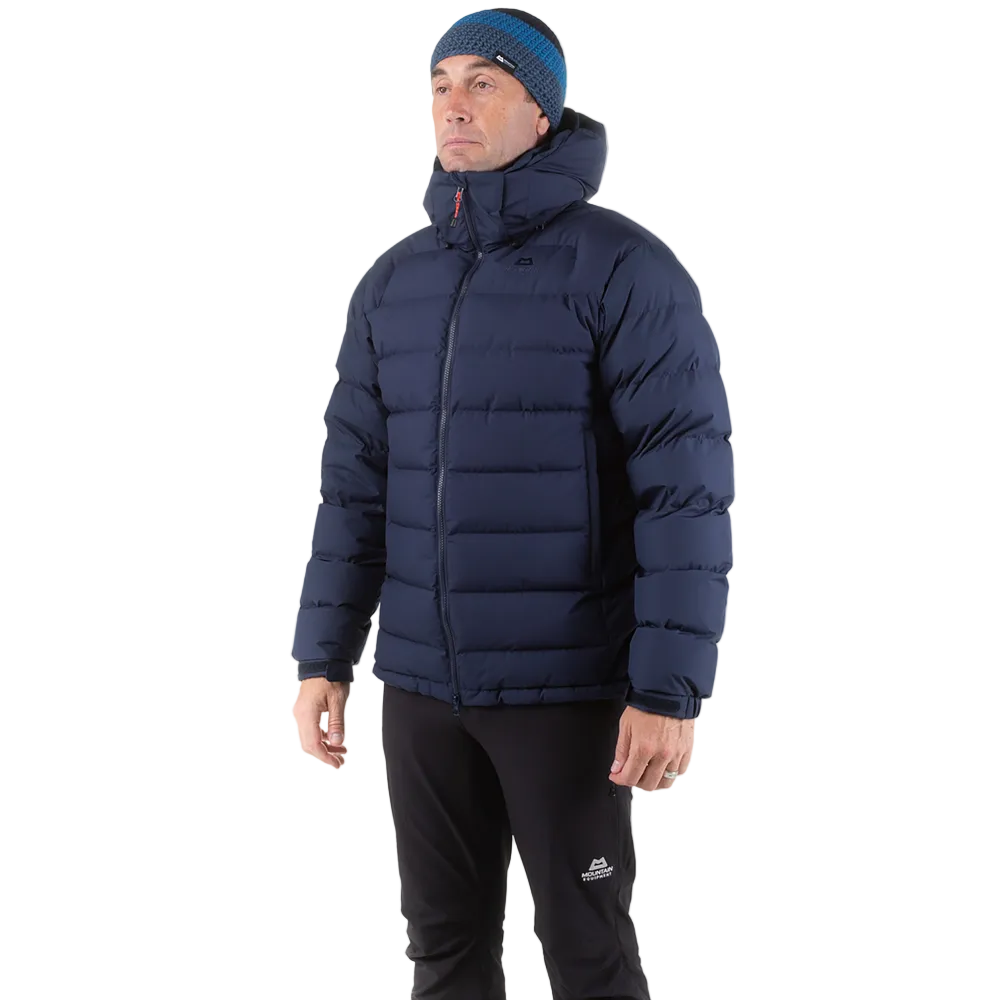 2-way YKK moulded centre front zip with insulated rear baffle detail on Mountain Equipment Lightline Eco Men's Jacket in Cosmos