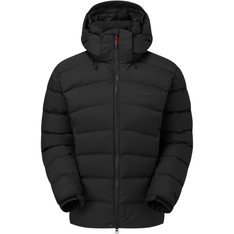 Mountain Equipment Lightline Eco Women's Jacket in Black - front view showing Drilite Loft 50D outer and zip-off Mountain Insulated Hood