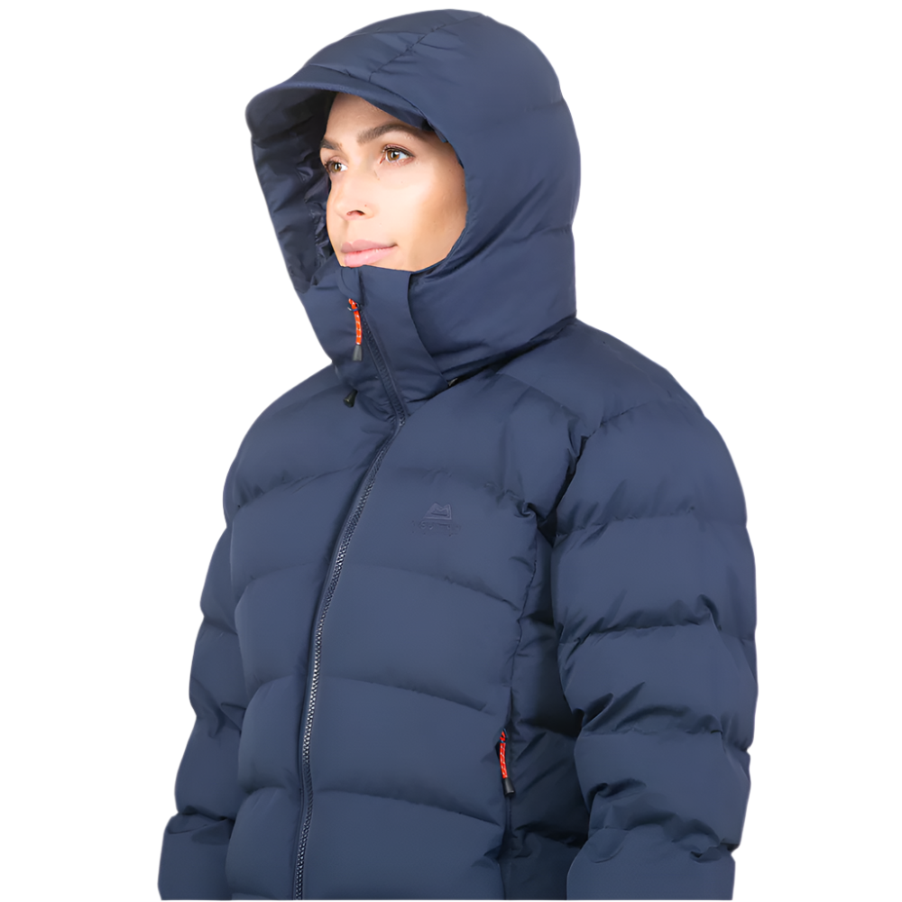 Zipped hand warmer pocket detail on Mountain Equipment Lightline Eco Women's Jacket in Cosmos