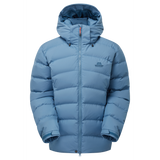 Mountain Equipment Lightline Eco Women's Jacket in Stellar Blue - front view showing Drilite Loft 50D outer and zip-off Mountain Insulated Hood