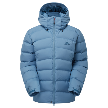 Mountain Equipment Lightline Eco Women's Jacket in Stellar Blue - front view showing Drilite Loft 50D outer and zip-off Mountain Insulated Hood