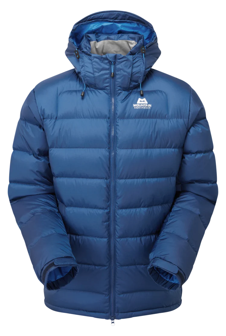 Mountain Equipment Lightline Men's Jacket in Admiral Blue - front view showing Drilite Loft outer and zip-off Mountain Insulated Hood