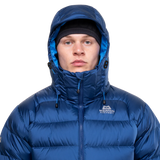 Zip-off Mountain Insulated Hood detail on Mountain Equipment Lightline Men's Jacket in Admiral Blue