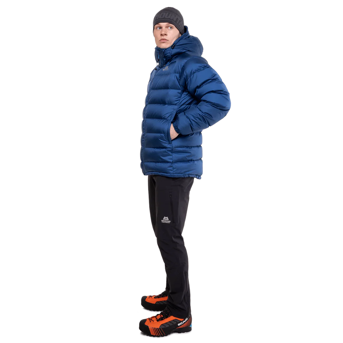 Zipped hand warmer pocket detail on Mountain Equipment Lightline Men's Jacket in Admiral Blue