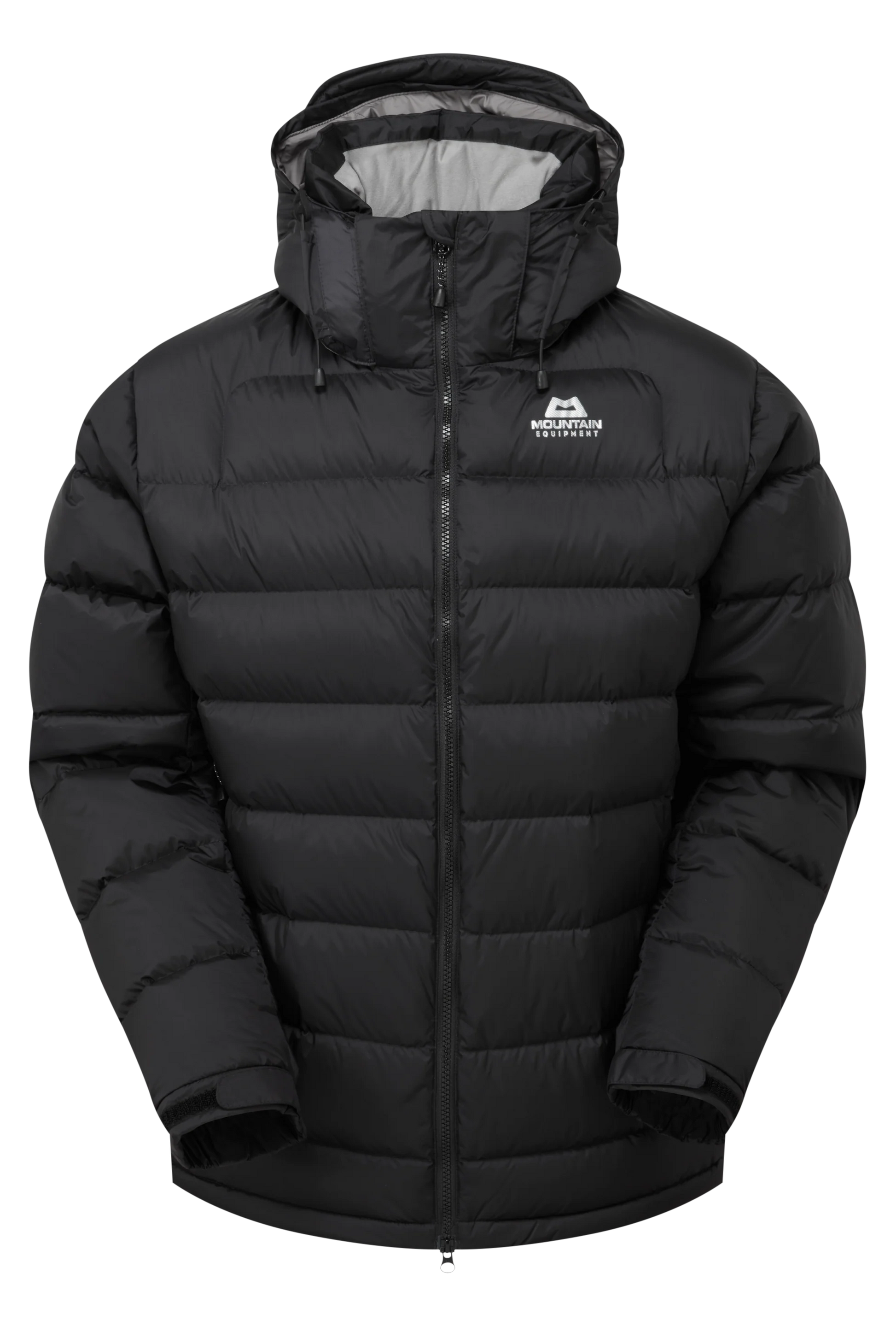 Mountain Equipment Lightline Men's Jacket in Black - front view showing Drilite Loft outer and zip-off Mountain Insulated Hood