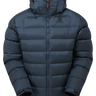 Mountain Equipment Lightline Men's Jacket in Blue Nights/Cosmos - front view showing stitch-through baffle construction and Mountain fit