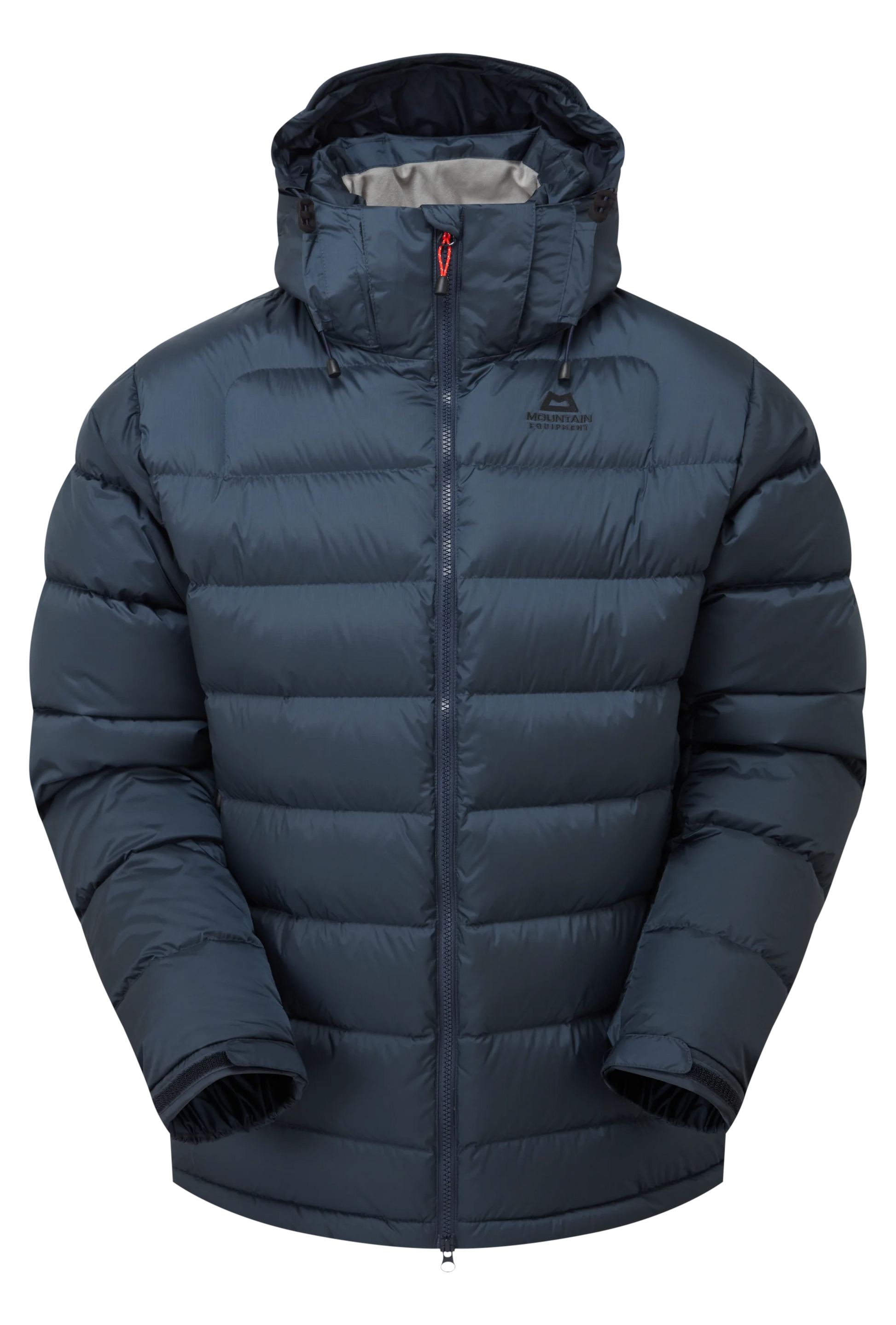 Mountain Equipment Lightline Men's Jacket in Blue Nights/Cosmos - front view showing stitch-through baffle construction and Mountain fit