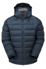Mountain Equipment Lightline Men's Jacket in Blue Nights/Cosmos - front view showing stitch-through baffle construction and Mountain fit