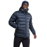 Mountain Equipment Lightline Men's Jacket in Blue Nights/Cosmos - front view showing Drilite Loft outer and zip-off Mountain Insulated Hood
