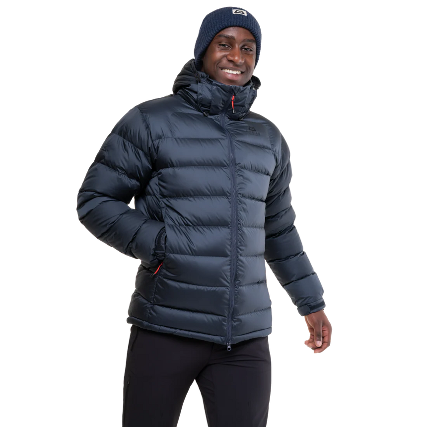 Mountain Equipment Lightline Men's Jacket in Blue Nights/Cosmos - front view showing Drilite Loft outer and zip-off Mountain Insulated Hood