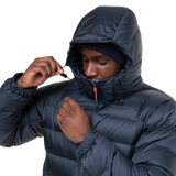 Mountain Equipment Lightline Men's Jacket in Blue Nights/Cosmos - side view showing dual tether hem drawcords and adjustable elasticated cuffs
