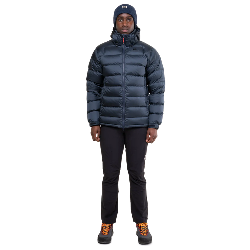 2-way YKK moulded centre front zip detail on Mountain Equipment Lightline Men's Jacket in Blue Nights/Cosmos