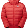 Mountain Equipment Lightline Men's Jacket in Chili Red - front view showing Drilite Loft outer and zip-off Mountain Insulated Hood